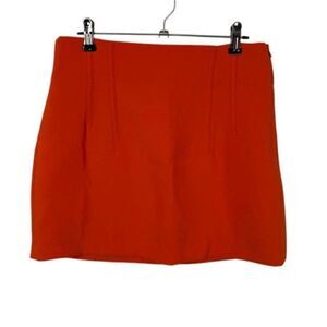 ZARA High Waist Pintuck Mini Skirt in Orange Size Small‎